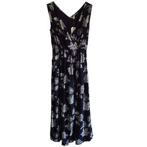ROXY In the Mood for Dance Black White Floral Sleeveless Maxi Dress Womens Small